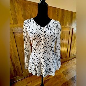 Talbots Fitted cream white & navy blouse